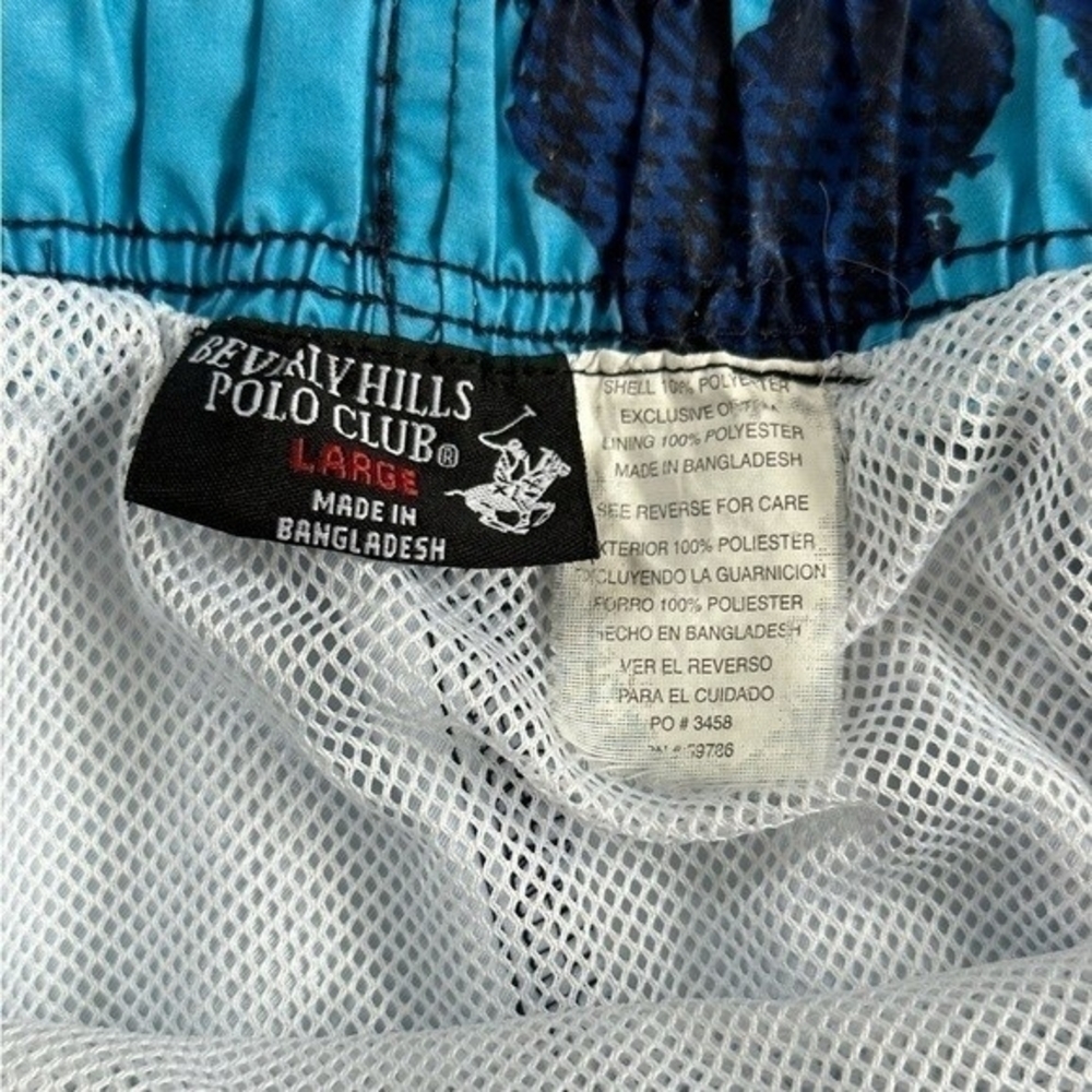 Beverly Hills Polo Club Blue Floral Print Polyester Swim Trunks Board Shorts VG - Picture 4 of 4